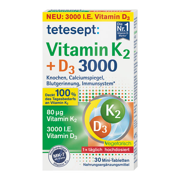 قرص ویتامین K۲ و D3 ۳000 تتسپت Tetesept